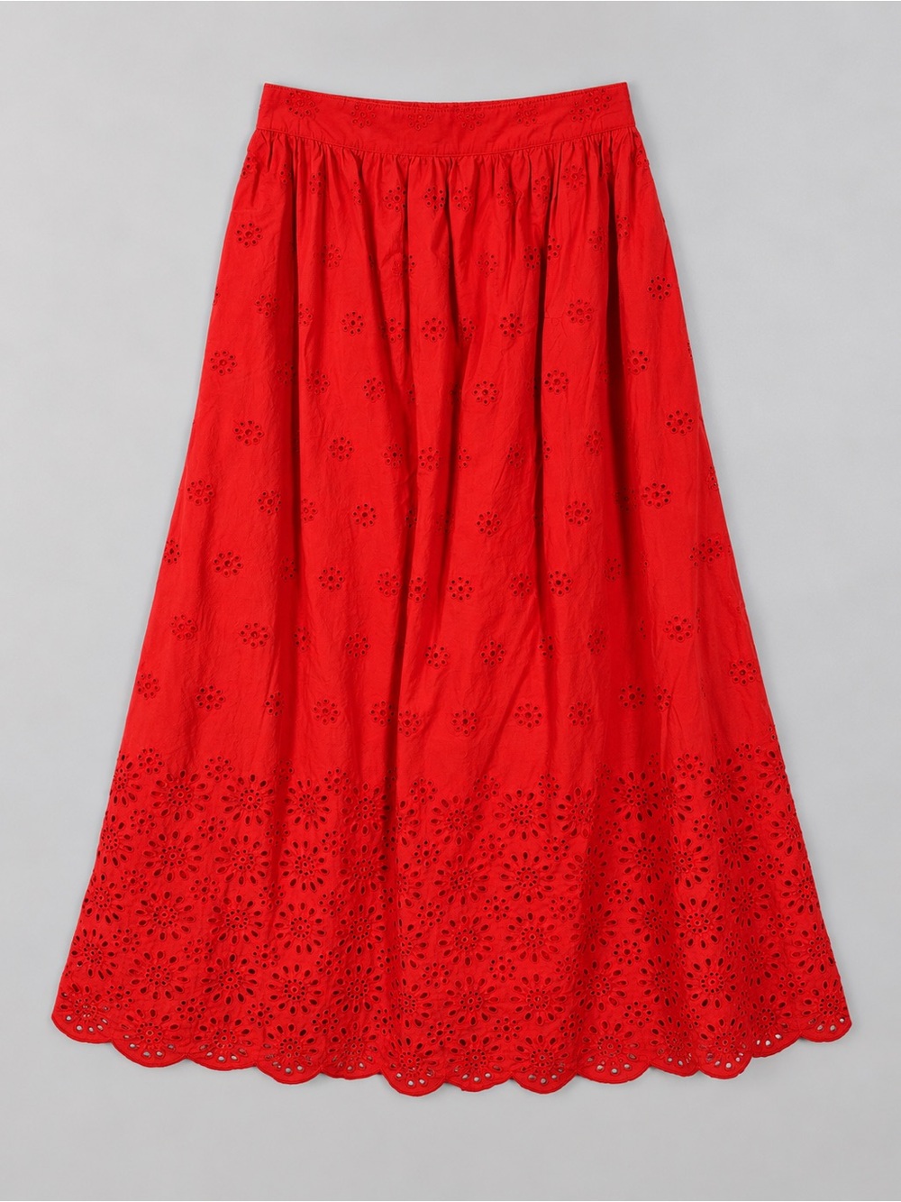 Cotton Eyelet Maxi Skirt Size Large Cottage Coastal Garden Party Red Prairie
